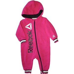 Reebox Baby Girl 3 6 Mos Pink Hooded Longall Outfit Front Zip Sweatsuit Outfit